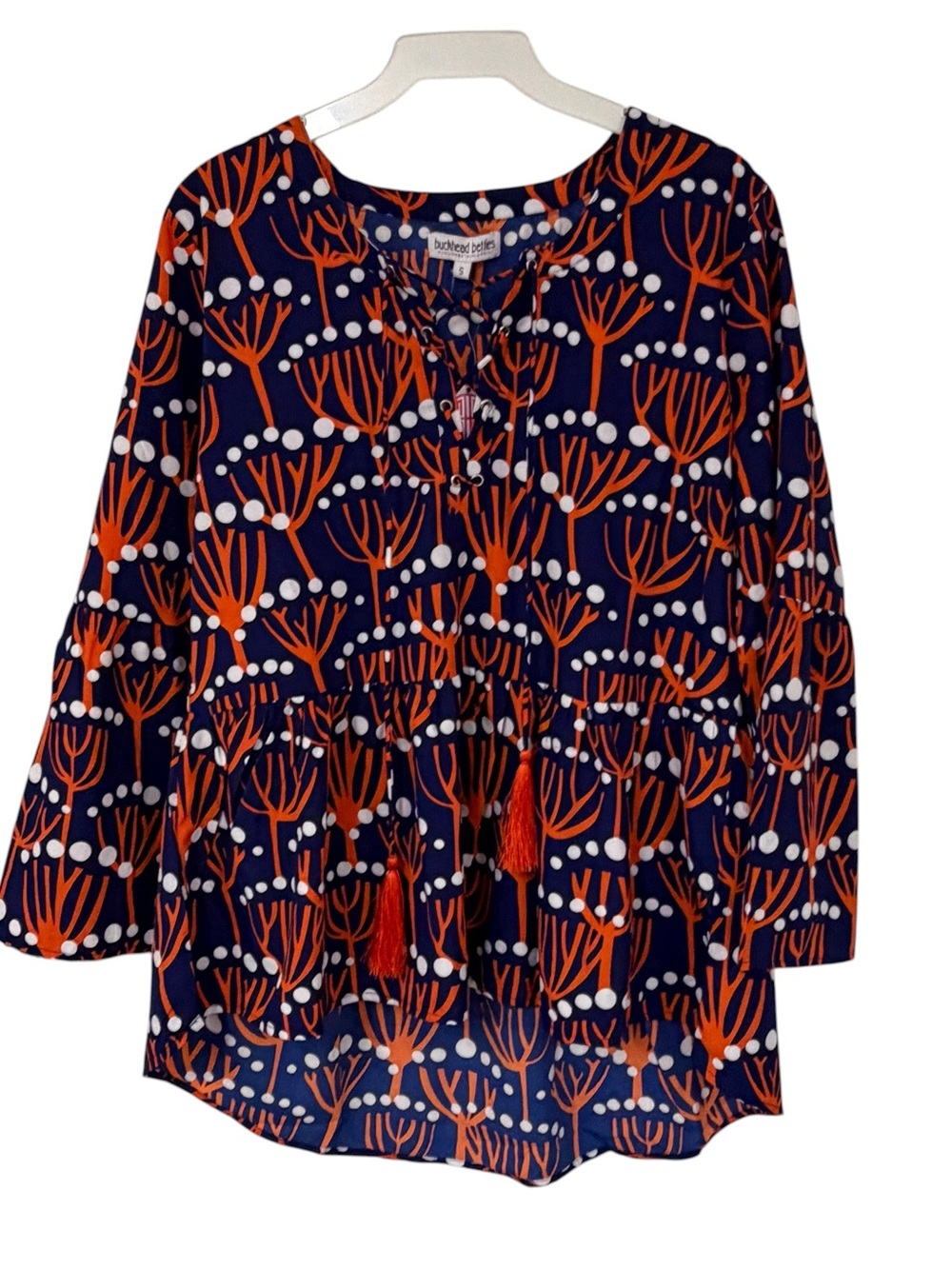 NWT Buckhead Betties Navy Blouse with Orange Botanical Print & White Dotson’s